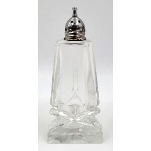 Vintage Art Deco Glass Salt Shaker Clear Pressed Glass Metal Top USA